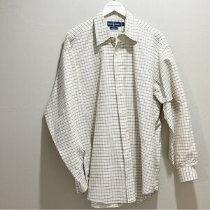 RALPH LAUREN BLUE LABEL Men’s White Yellow Blue Windowpane Plaid BLAKE Shirt XL